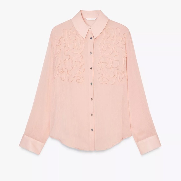 NWT Zara Textured Front Blouse in Blush Sz. L - Picture 5 of 7